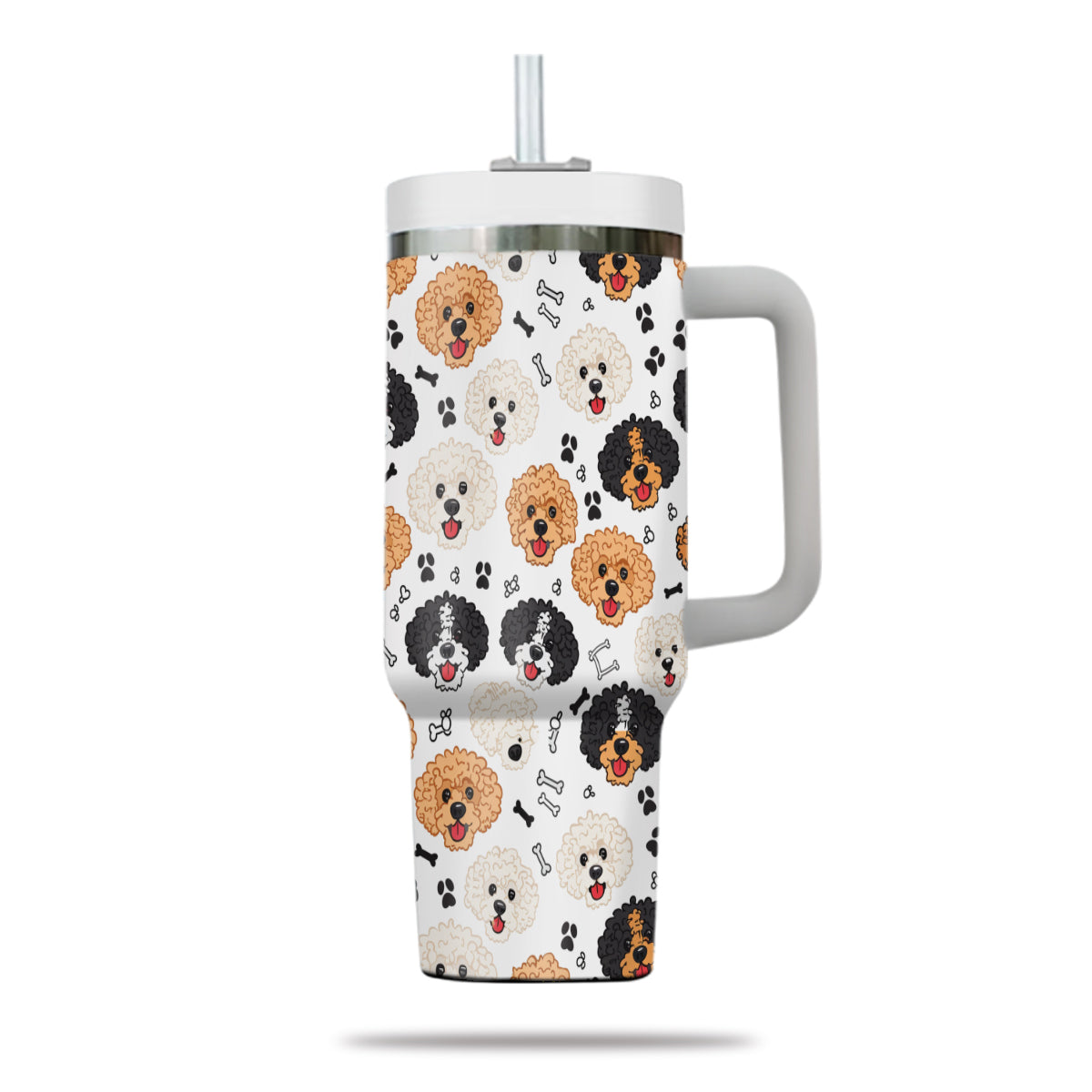 Cute Poodle Tumbler 40oz With Handle, Poodle Pattern 40oz Tumbler, Dog Paw Photo Tumbler with Straw, Dog Lover Tumbler, Stainless Steel Tumbler, Insulated Tumbler 02