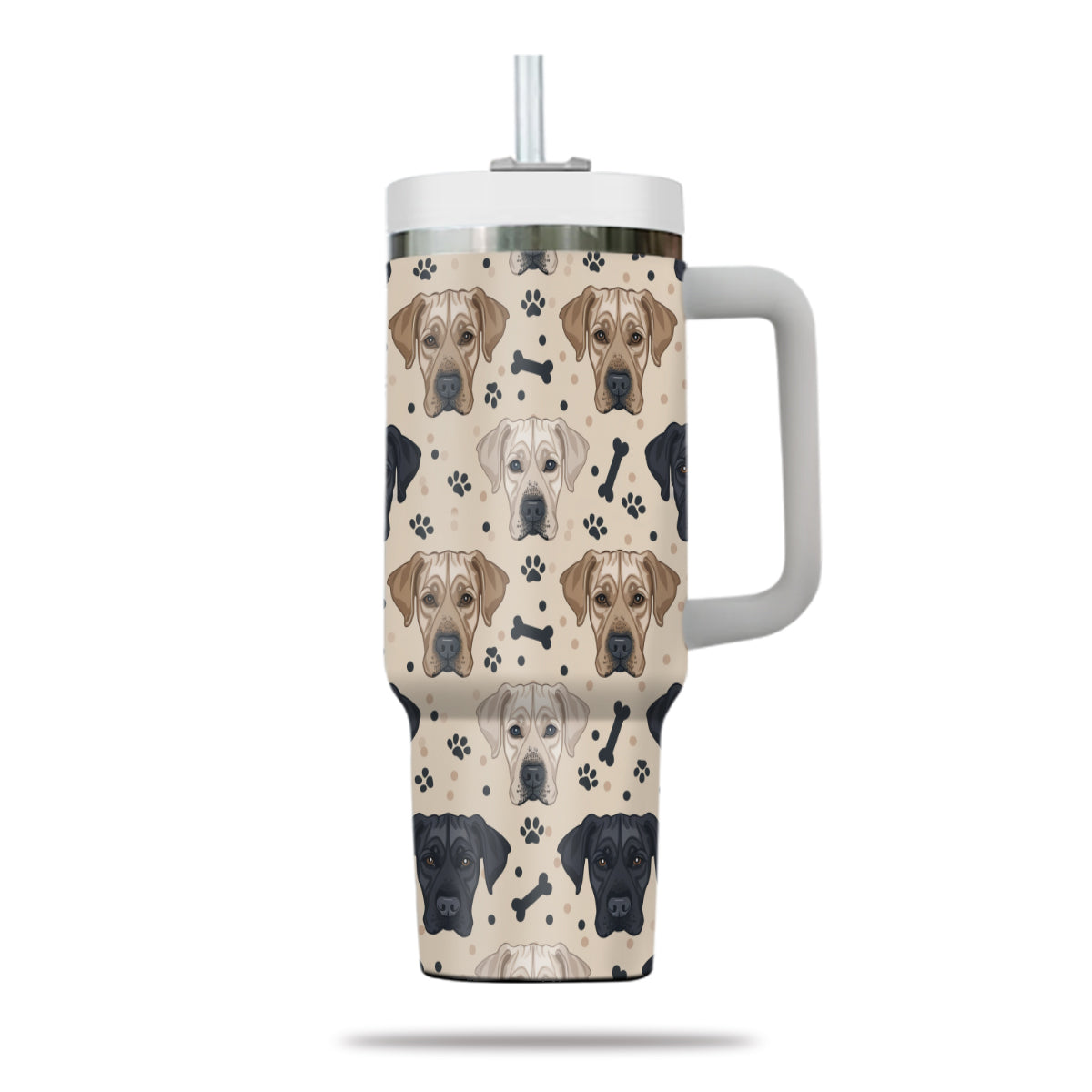 Cute Labrador Retriever Tumbler 40oz With Handle, Labrador Retriever Pattern 40oz Tumbler, Dog Paw Photo Tumbler with Straw, Dog Lover Tumbler, Stainless Steel Tumbler, Insulated Tumbler