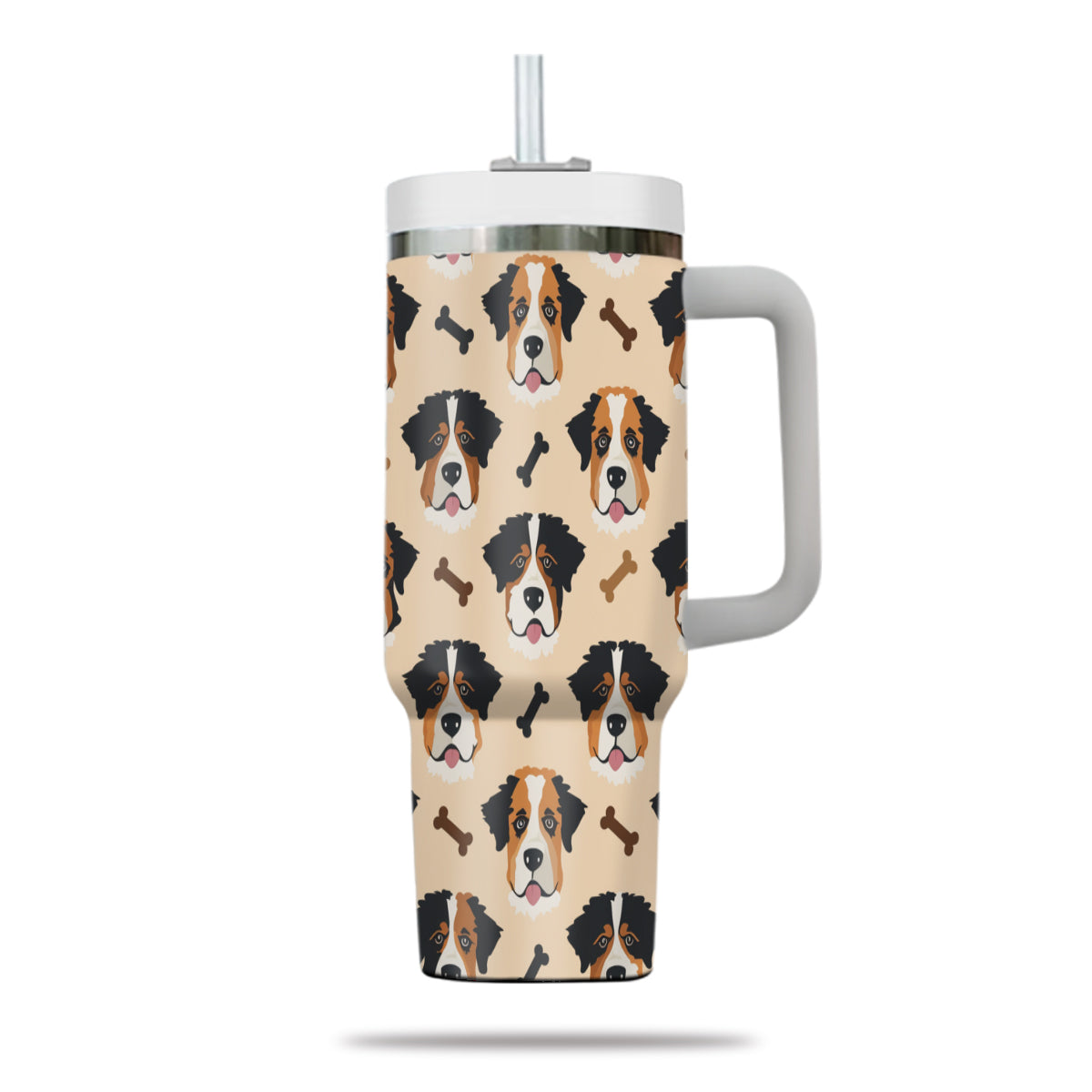 Cute St. Bernard Tumbler 40oz With Handle, St. Bernard Pattern 40oz Tumbler, Dog Paw Photo Tumbler with Straw, Dog Lover Tumbler, Stainless Steel Tumbler, Insulated Tumbler