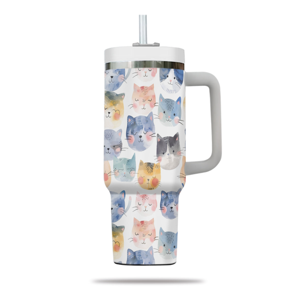 Cute Cat Tumbler 40oz With Handle, Cat Pattern 40oz Tumbler, Cat Lover Tumbler 40oz, Stainless Steel Tumbler, Insulated Tumbler 18