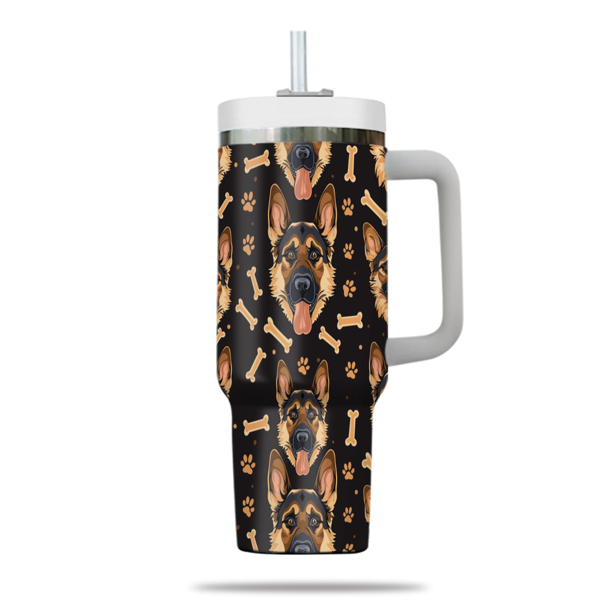 Cute German Shepherd Tumbler 40oz With Handle, German Shepherd Pattern 40oz Tumbler, Dog Paw Photo Tumbler with Straw, Dog Lover Tumbler, Stainless Steel Tumbler, Insulated Tumbler