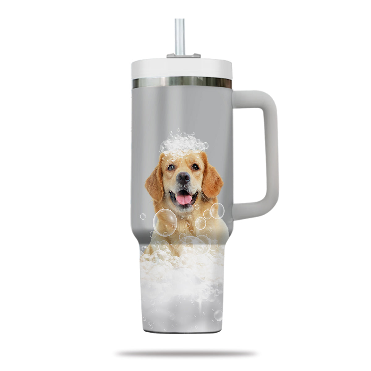 Custom Pet Portrait Photo Tumbler 40oz With Handle, Animal in Tub, Funny Bathroom Art, Dog In Bathtub Print, Puppies Tumbler with Straw, Dog Lover Tumbler, Stainless Steel Tumbler, Insulated Tumbler 19