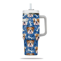 Thumbnail for Cute Bulldog Tumbler 40oz With Handle, Bulldog Pattern 40oz Tumbler, Dog Paw Photo Tumbler with Straw, Dog Lover Tumbler, Stainless Steel Tumbler, Insulated Tumbler