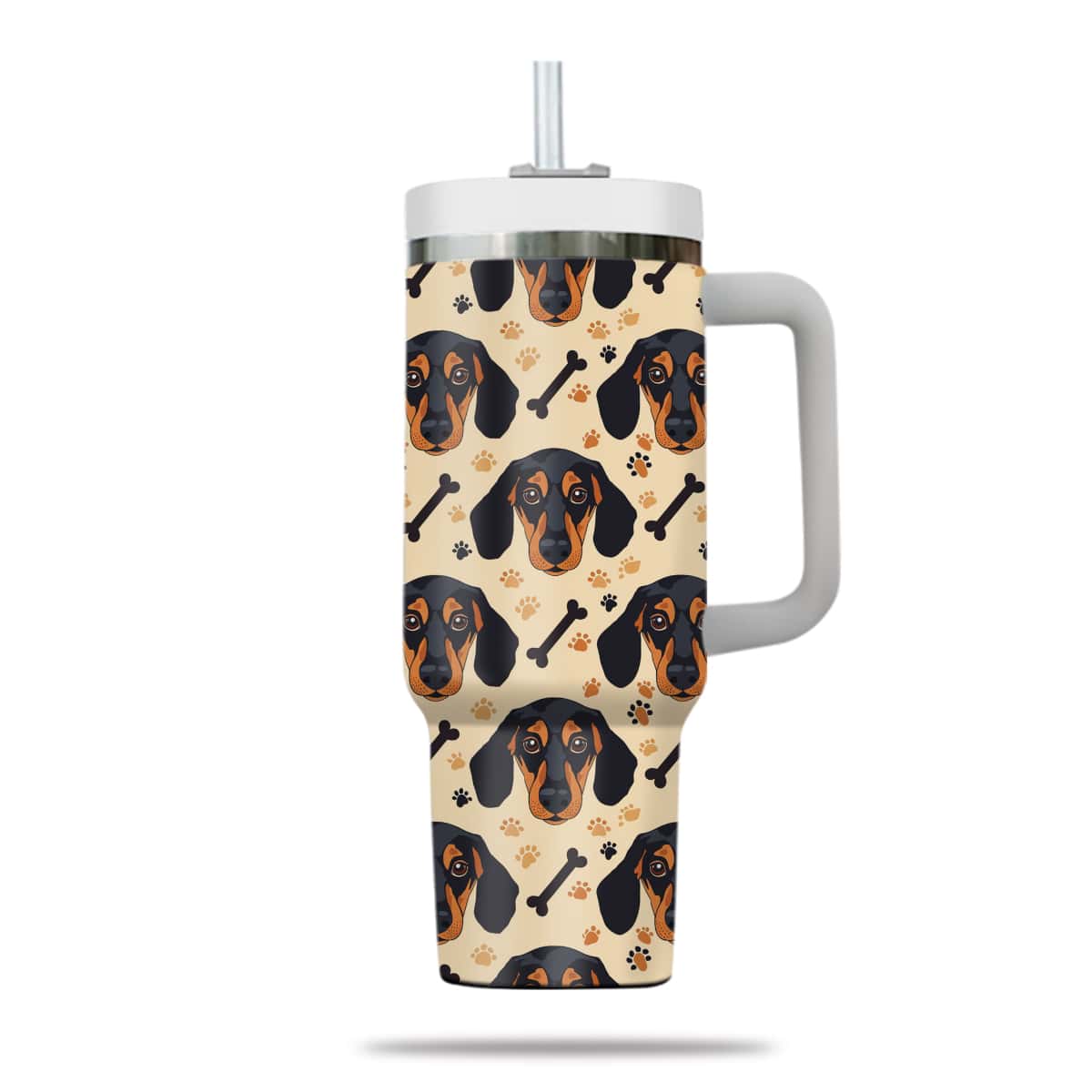 Cute Dachshund Tumbler 40oz With Handle, Dachshund Pattern 40oz Tumbler, Dog Paw Photo Tumbler with Straw, Dog Lover Tumbler, Stainless Steel Tumbler, Insulated Tumbler