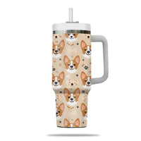 Thumbnail for Cute Corgi Tumbler 40oz With Handle, Corgi Pattern 40oz Tumbler, Dog Paw Photo Tumbler with Straw, Dog Lover Tumbler, Stainless Steel Tumbler, Insulated Tumbler