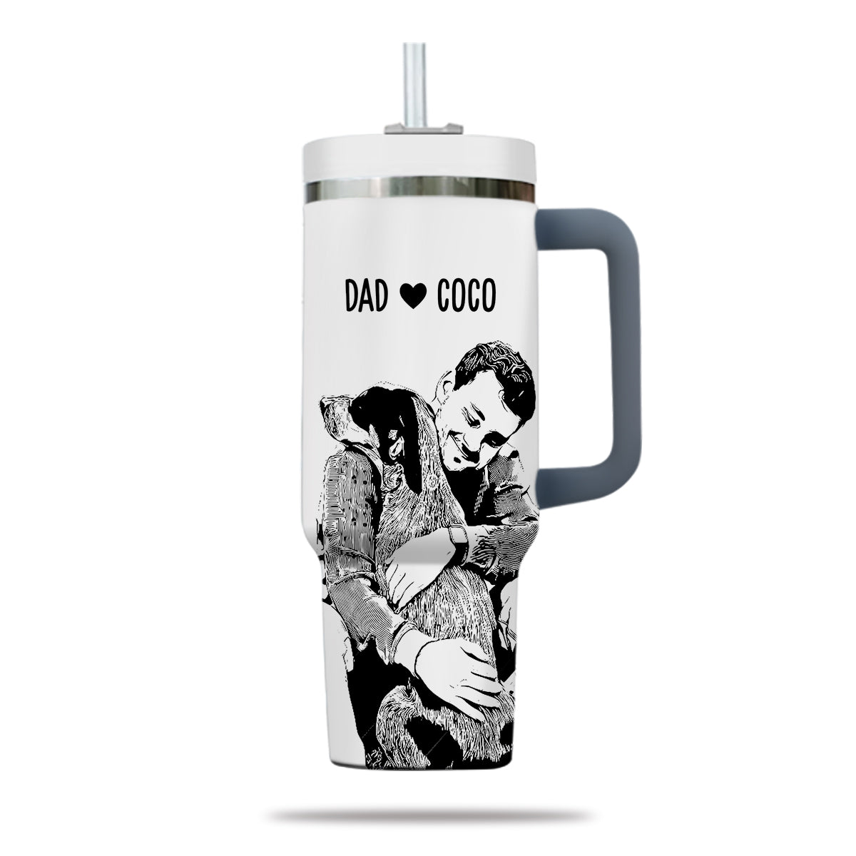 Custom Pet Photo Tumbler 40oz With Handle, Line Drawing Photo Tumbler, Pet and Owner Portrait, Puppies Tumbler with Straw, Dog Lover Tumbler, Stainless Steel Tumbler, Insulated Tumbler, Custom Pet Art, Pet Owner Gift 13