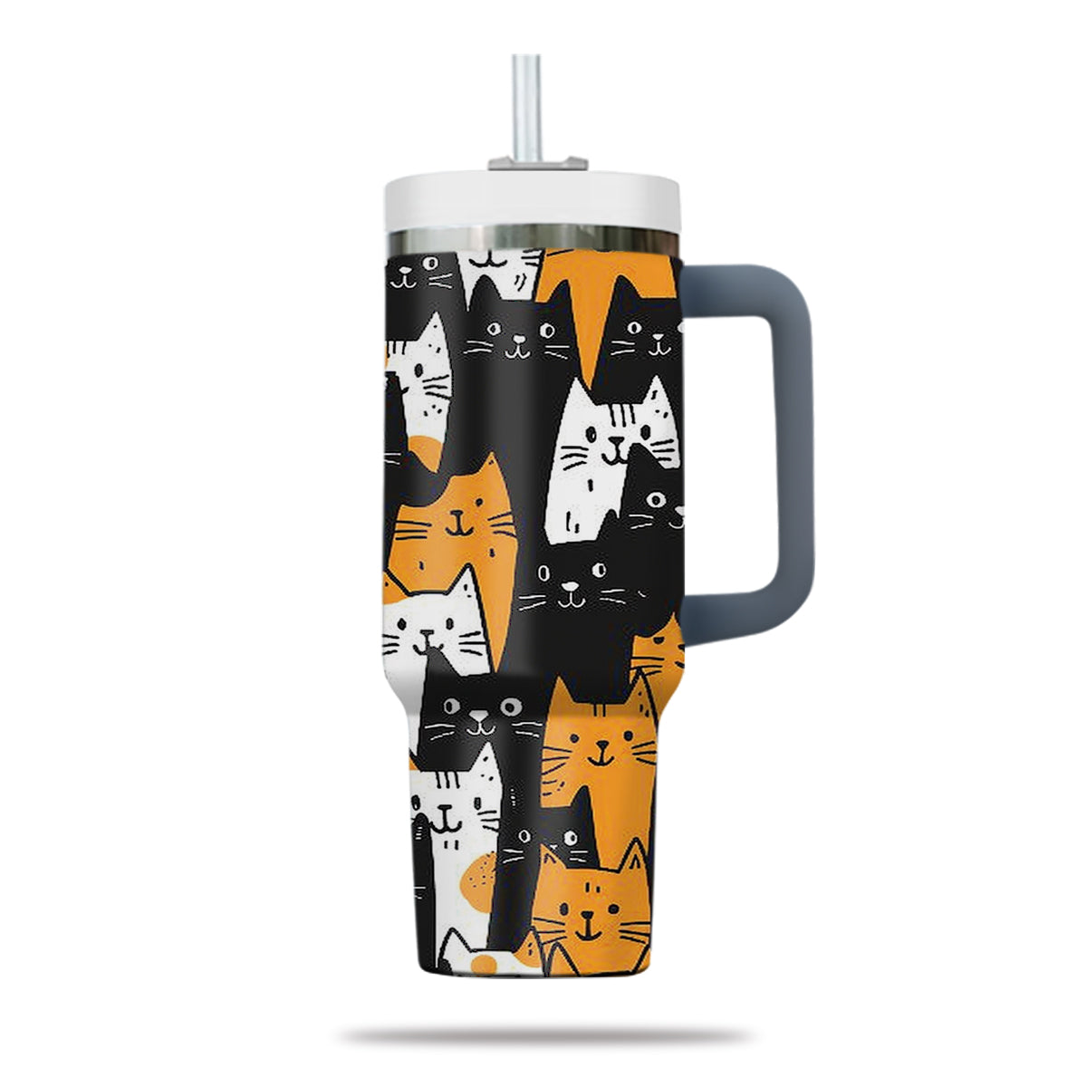 Cute Cat Tumbler 40oz With Handle, Cat Pattern 40oz Tumbler, Cat Lover Tumbler 40oz, Stainless Steel Tumbler, Insulated Tumbler 28