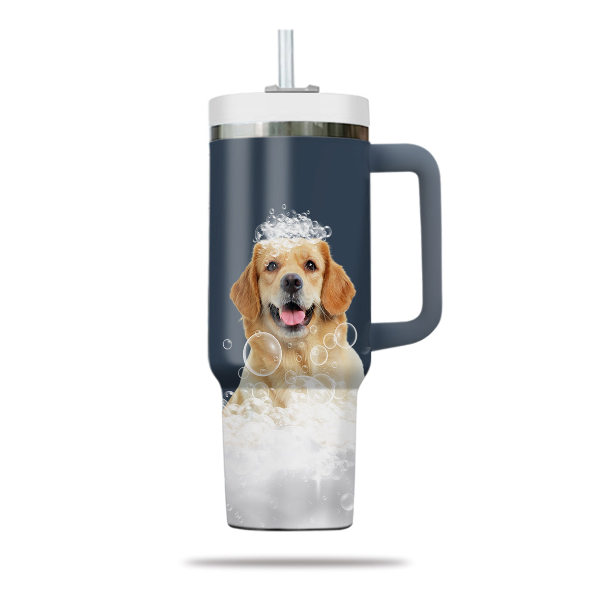 Custom Pet Portrait Photo Tumbler 40oz With Handle, Animal in Tub, Funny Bathroom Art, Dog In Bathtub Print, Puppies Tumbler with Straw, Dog Lover Tumbler, Stainless Steel Tumbler, Insulated Tumbler 19