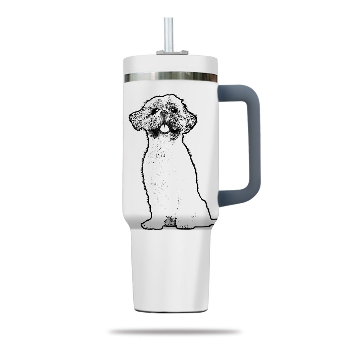 Custom Pet Photo Tumbler 40oz With Handle, Line Drawing Photo Tumbler, Line Art, Puppies Tumbler with Straw, Dog Lover Tumbler, Stainless Steel Tumbler, Insulated Tumbler, Pet Photo Gift with Custom Pet Image, Custom Pet Art, Pet Drawing 12