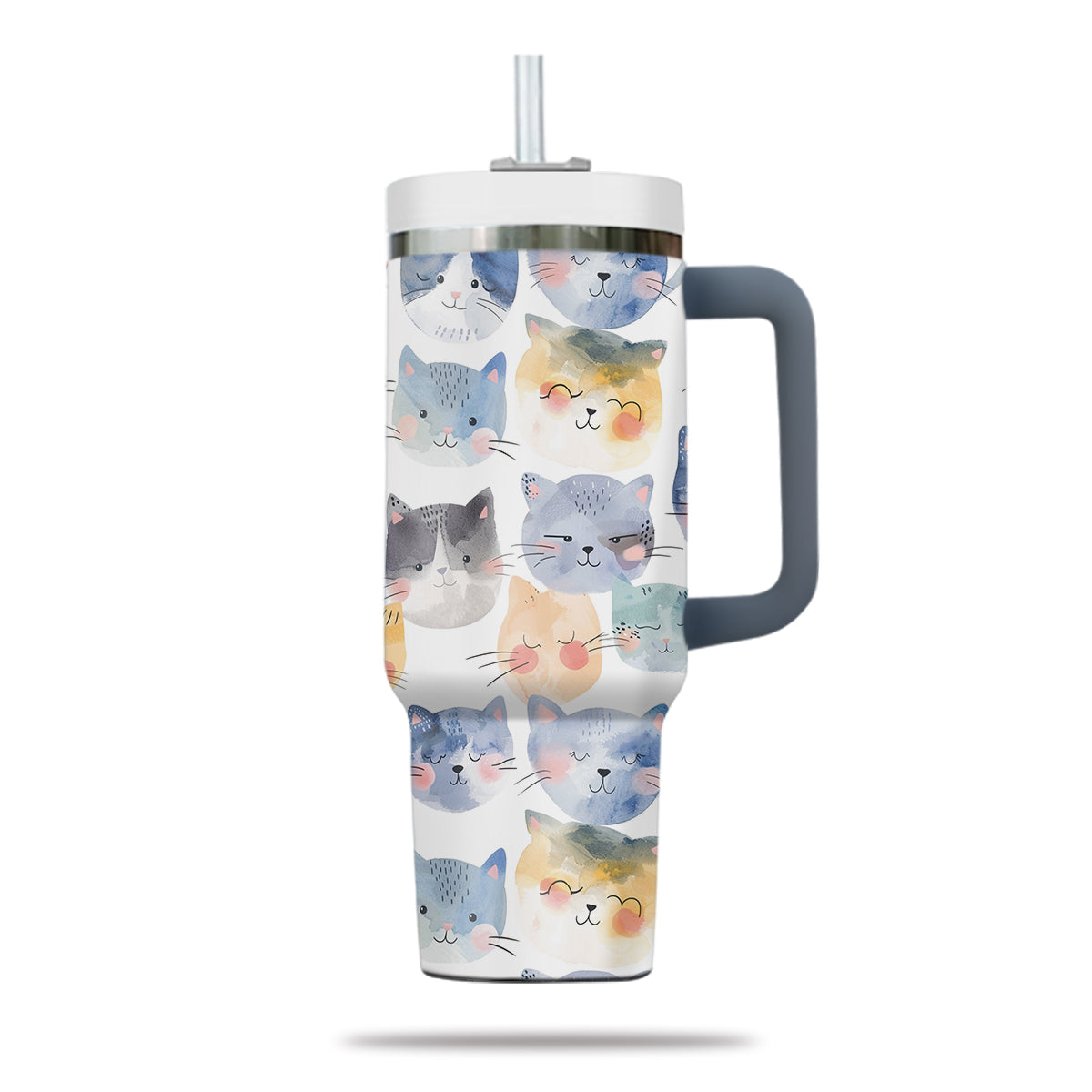 Cute Cat Tumbler 40oz With Handle, Cat Pattern 40oz Tumbler, Cat Lover Tumbler 40oz, Stainless Steel Tumbler, Insulated Tumbler 18