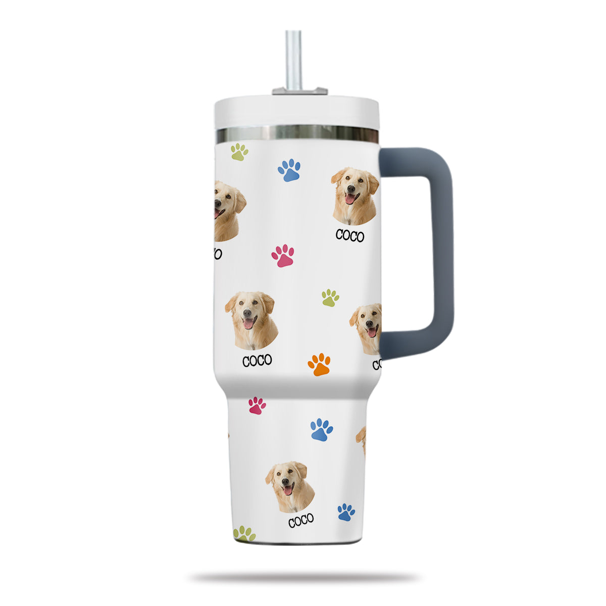 Custom Pet Photo Tumbler 40oz With Handle, Just A Girl Who Loves Dogs: Personalized Cute Dog Gifts for Dog Mom, Pets, Paw Prints , Puppies Tumbler with Straw, Dog Lover Tumbler, Favorite Pet Tumbler, Stainless Steel Tumbler, Insulated Tumbler 09