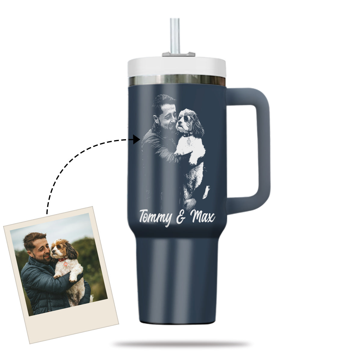 Custom Pet Photo Tumbler 40oz With Handle, Dog Photo Tumbler, Puppies Tumbler with Straw, Dog Lover Tumbler, Favorite Pet Tumbler, Stainless Steel Tumbler, Insulated Tumbler, Pet Photo Gift with Custom Pet Image 05