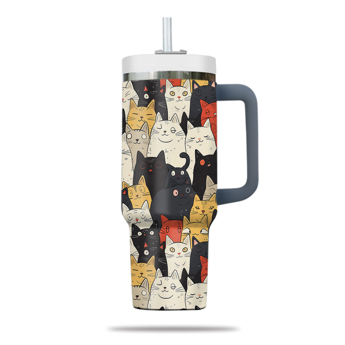 Cute Cat Tumbler 40oz With Handle, Cat Pattern 40oz Tumbler, Cat Lover Tumbler 40oz, Stainless Steel Tumbler, Insulated Tumbler 21