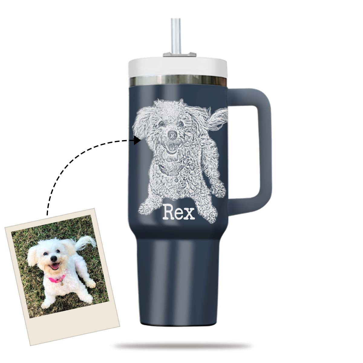 Custom Pet Photo Tumbler 40oz With Handle, Dog Photo Tumbler, Puppies Tumbler with Straw, Dog Lover Tumbler, Favorite Pet Tumbler, Stainless Steel Tumbler, Insulated Tumbler, Pet Photo Gift with Custom Pet Image 07