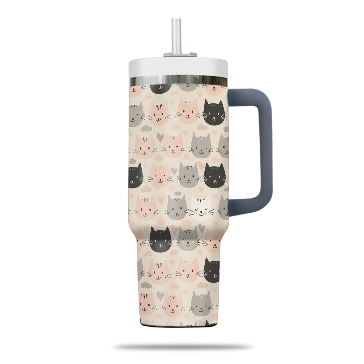 Cute Cat Tumbler 40oz With Handle, Cat Pattern 40oz Tumbler, Cat Lover Tumbler 40oz, Stainless Steel Tumbler, Insulated Tumbler 11