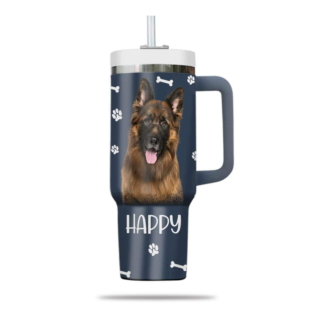 Custom Pet Photo Tumbler 40oz With Handle, Watercolor Pet Portrait From Photo Tumbler,  Personalized Dog Face Photo Tumbler with Straw, Dog Lover Tumbler, Stainless Steel Tumbler, Insulated Tumbler 15