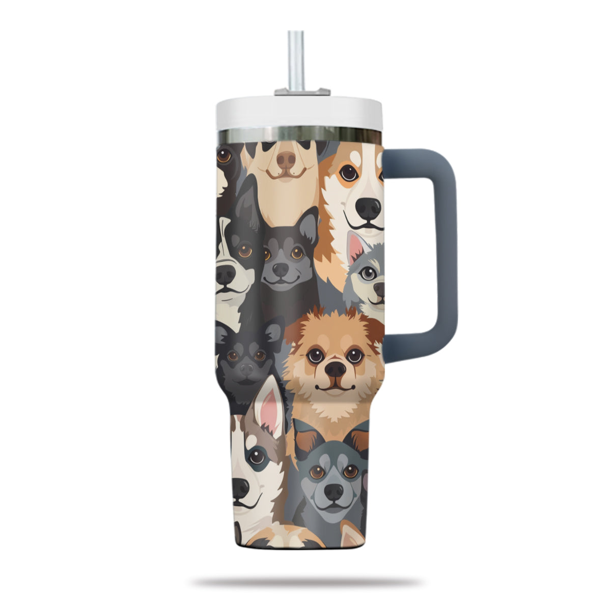 Cute Dog Tumbler 40oz With Handle, Dog Face Pattern 40oz Tumbler, Puppies Tumbler with Straw, Dog Lover Tumbler, Stainless Steel Tumbler, Insulated Tumbler 05