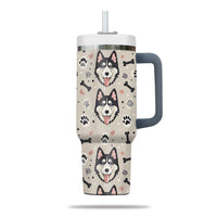 Thumbnail for Cute Siberian Husky Tumbler 40oz With Handle, Siberian Husky Pattern 40oz Tumbler, Dog Paw Photo Tumbler with Straw, Dog Lover Tumbler, Stainless Steel Tumbler, Insulated Tumbler 02