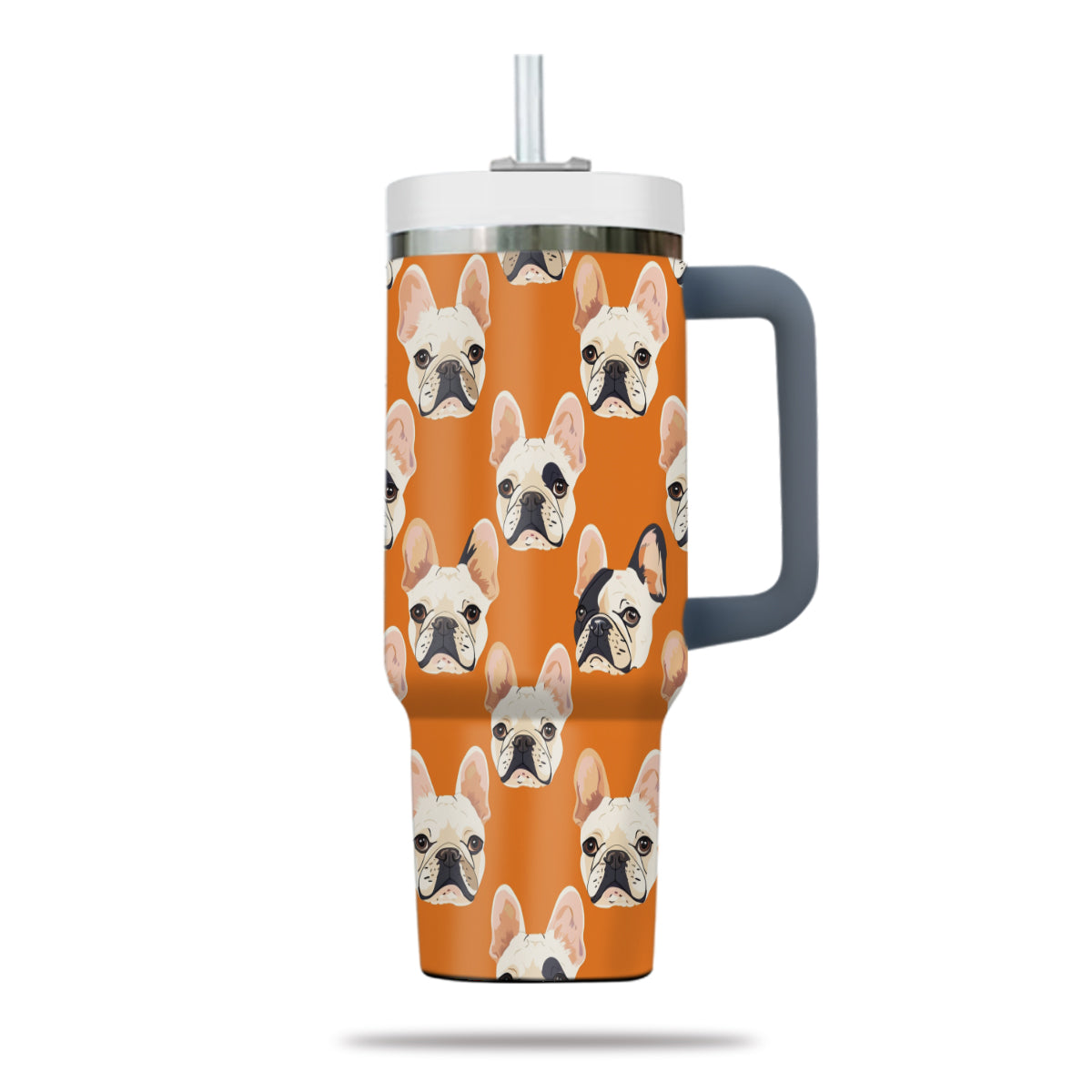 Cute French Bulldog Tumbler 40oz With Handle, French Bulldog Pattern 40oz Tumbler, Dog Paw Photo Tumbler with Straw, Dog Lover Tumbler, Stainless Steel Tumbler, Insulated Tumbler 03