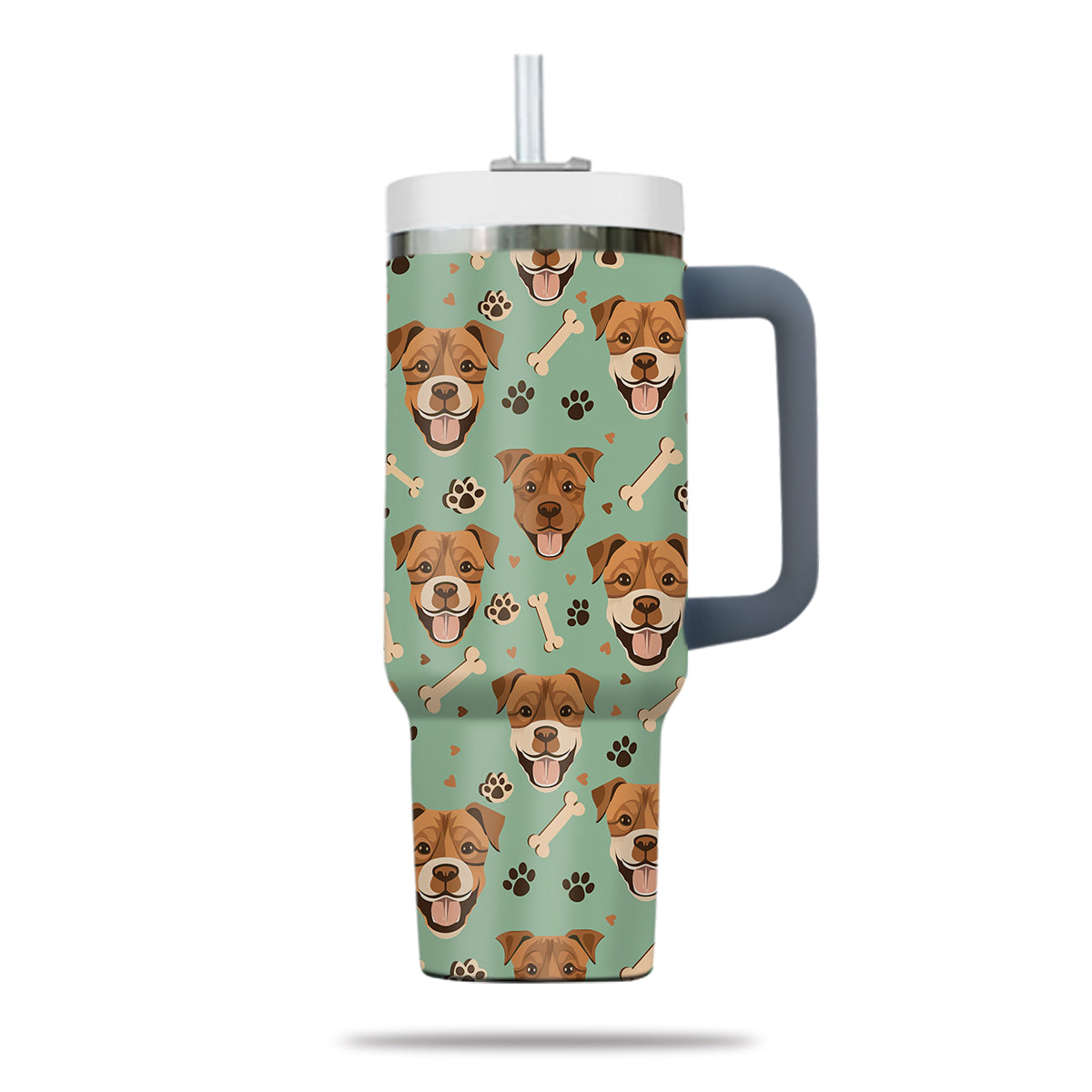 Cute Pitbull Tumbler 40oz With Handle, Pitbull Pattern 40oz Tumbler, Dog Paw Photo Tumbler with Straw, Dog Lover Tumbler, Stainless Steel Tumbler, Insulated Tumbler