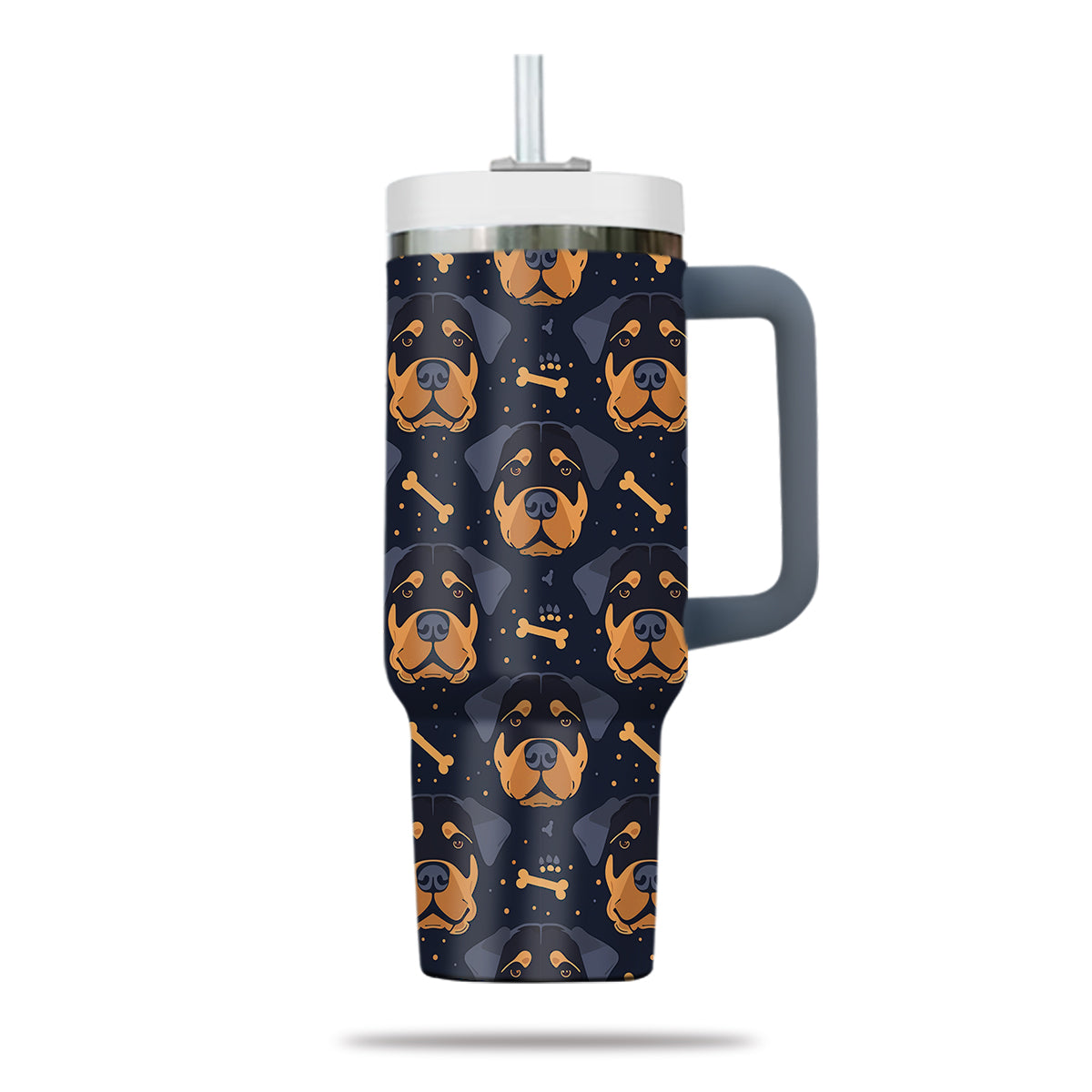 Cute Rottweiler Tumbler 40oz With Handle, Rottweiler Pattern 40oz Tumbler, Dog Paw Photo Tumbler with Straw, Dog Lover Tumbler, Stainless Steel Tumbler, Insulated Tumbler