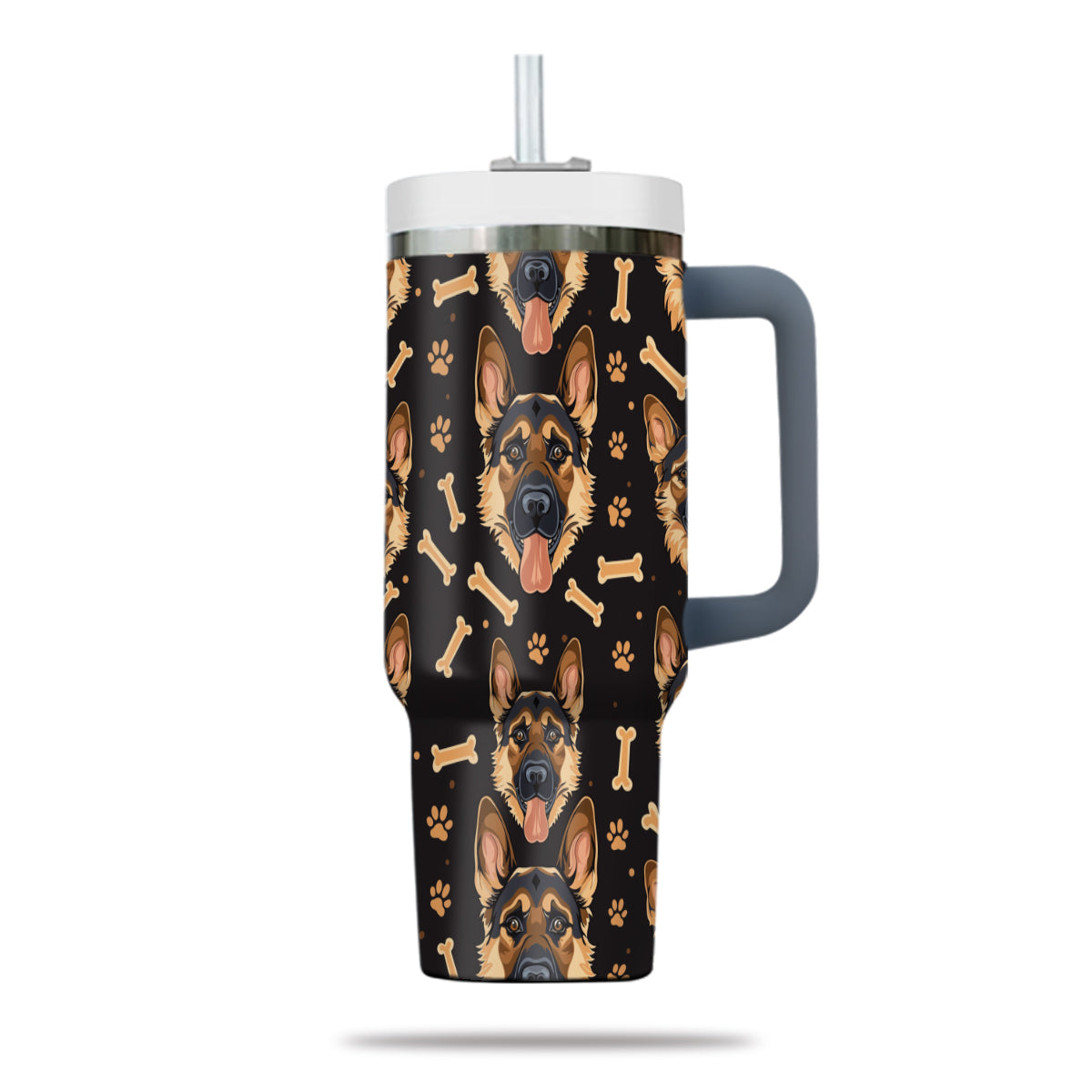 Cute German Shepherd Tumbler 40oz With Handle, German Shepherd Pattern 40oz Tumbler, Dog Paw Photo Tumbler with Straw, Dog Lover Tumbler, Stainless Steel Tumbler, Insulated Tumbler