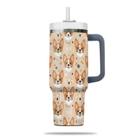 Thumbnail for Cute Corgi Tumbler 40oz With Handle, Corgi Pattern 40oz Tumbler, Dog Paw Photo Tumbler with Straw, Dog Lover Tumbler, Stainless Steel Tumbler, Insulated Tumbler