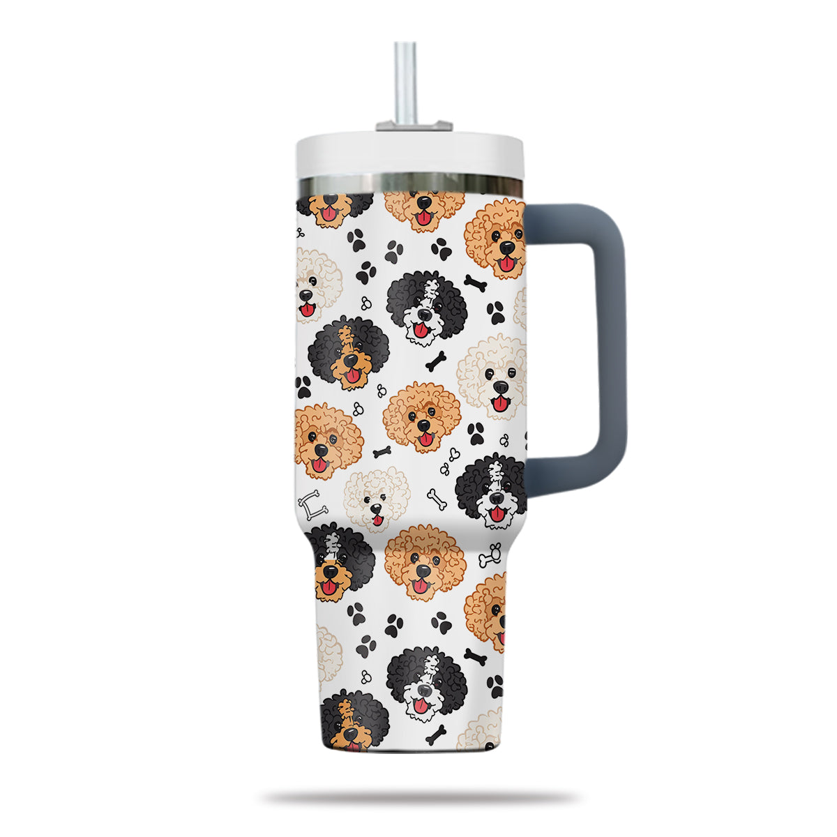 Cute Poodle Tumbler 40oz With Handle, Poodle Pattern 40oz Tumbler, Dog Paw Photo Tumbler with Straw, Dog Lover Tumbler, Stainless Steel Tumbler, Insulated Tumbler 02