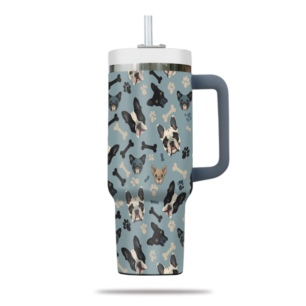 Cute French Bulldog Tumbler 40oz With Handle, French Bulldog Pattern 40oz Tumbler, Dog Paw Photo Tumbler with Straw, Dog Lover Tumbler, Stainless Steel Tumbler, Insulated Tumbler 02