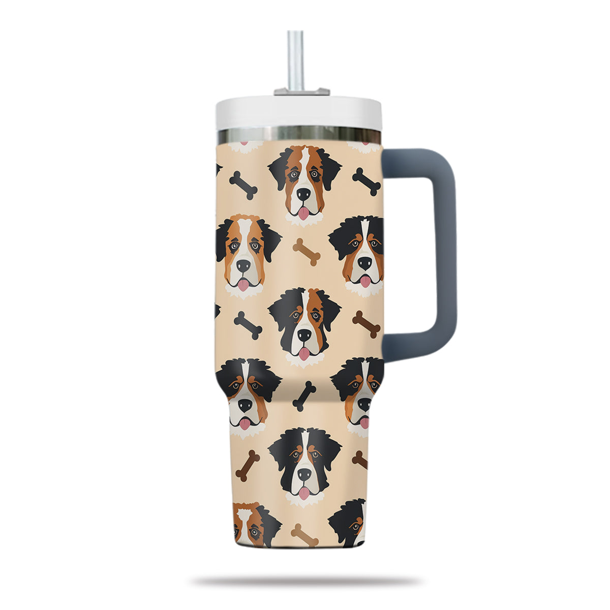 Cute St. Bernard Tumbler 40oz With Handle, St. Bernard Pattern 40oz Tumbler, Dog Paw Photo Tumbler with Straw, Dog Lover Tumbler, Stainless Steel Tumbler, Insulated Tumbler