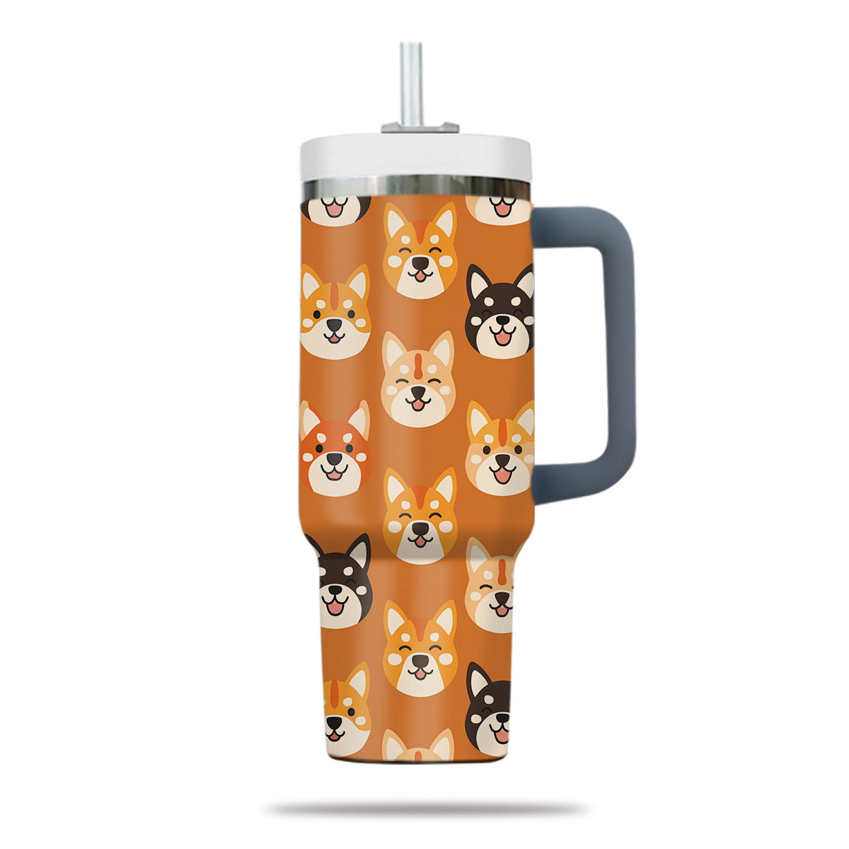 Cute Shiba Tumbler 40oz With Handle, Shiba Pattern 40oz Tumbler, Dog Paw Photo Tumbler with Straw, Dog Lover Tumbler, Stainless Steel Tumbler, Insulated Tumbler 02