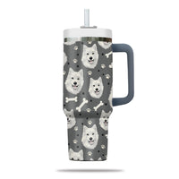 Thumbnail for Cute Samoyed Tumbler 40oz With Handle, Samoyed Pattern 40oz Tumbler, Dog Paw Photo Tumbler with Straw, Dog Lover Tumbler, Stainless Steel Tumbler, Insulated Tumbler 02