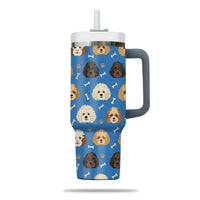 Thumbnail for Cute Poodle Tumbler 40oz With Handle, Poodle Pattern 40oz Tumbler, Dog Paw Photo Tumbler with Straw, Dog Lover Tumbler, Stainless Steel Tumbler, Insulated Tumbler 01