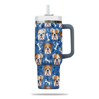 Thumbnail for Cute Bulldog Tumbler 40oz With Handle, Bulldog Pattern 40oz Tumbler, Dog Paw Photo Tumbler with Straw, Dog Lover Tumbler, Stainless Steel Tumbler, Insulated Tumbler