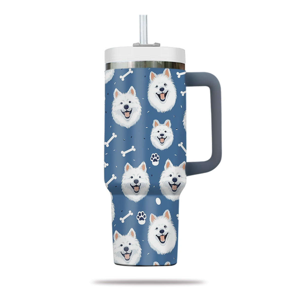 Cute Samoyed Tumbler 40oz With Handle, Samoyed Pattern 40oz Tumbler, Dog Paw Photo Tumbler with Straw, Dog Lover Tumbler, Stainless Steel Tumbler, Insulated Tumbler 01