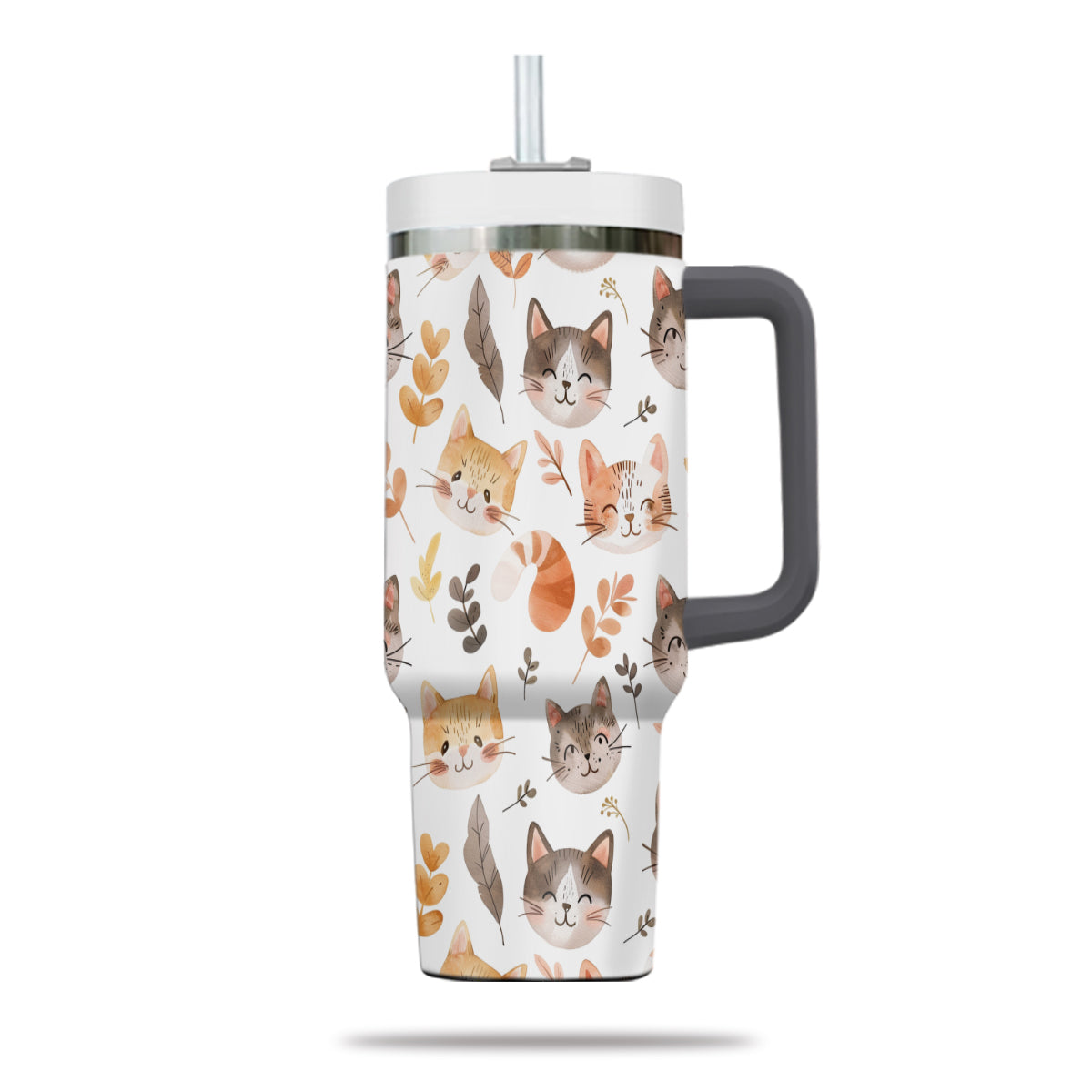 Cute Cat Tumbler 40oz With Handle, Cat Pattern 40oz Tumbler, Cat Lover Tumbler 40oz, Stainless Steel Tumbler, Insulated Tumbler 15