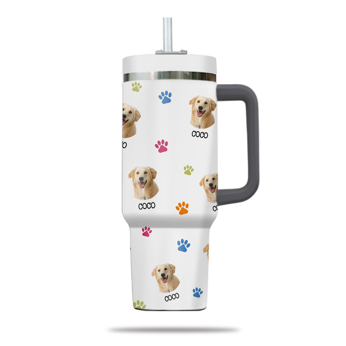 Custom Pet Photo Tumbler 40oz With Handle, Just A Girl Who Loves Dogs: Personalized Cute Dog Gifts for Dog Mom, Pets, Paw Prints , Puppies Tumbler with Straw, Dog Lover Tumbler, Favorite Pet Tumbler, Stainless Steel Tumbler, Insulated Tumbler 09