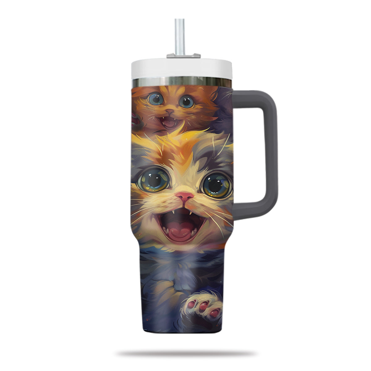 Cute Cat Tumbler 40oz With Handle, Cat Pattern 40oz Tumbler, Cat Lover Tumbler 40oz, Stainless Steel Tumbler, Insulated Tumbler 22