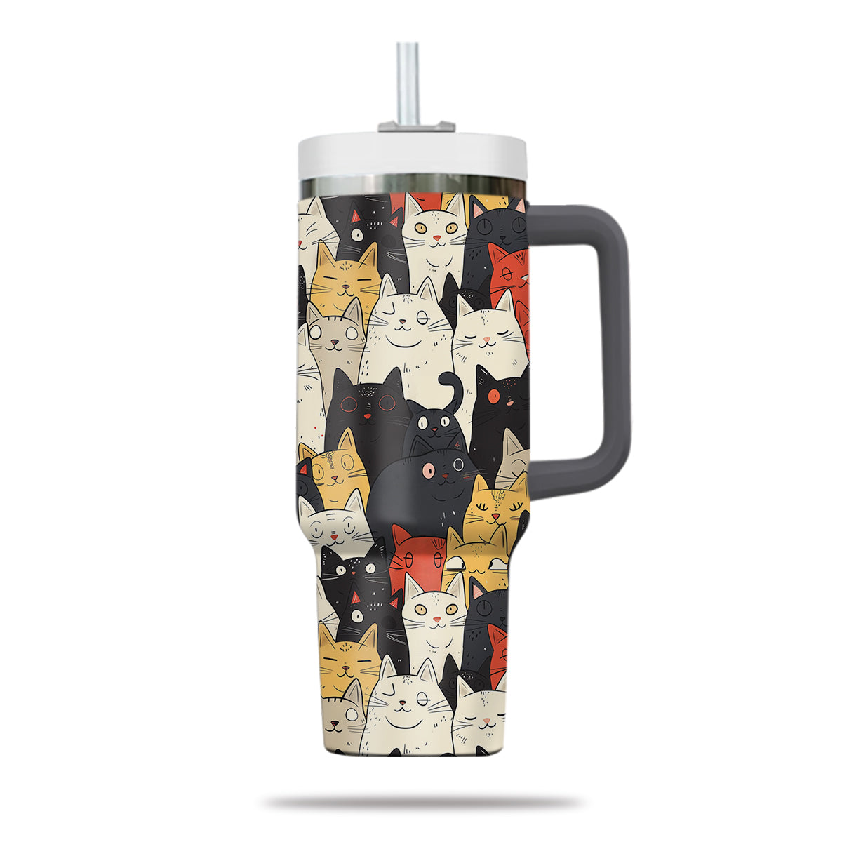 Cute Cat Tumbler 40oz With Handle, Cat Pattern 40oz Tumbler, Cat Lover Tumbler 40oz, Stainless Steel Tumbler, Insulated Tumbler 21