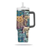 Thumbnail for Cute Cat Tumbler 40oz With Handle, Cat Pattern 40oz Tumbler, Cat Lover Tumbler 40oz, Stainless Steel Tumbler, Insulated Tumbler 24