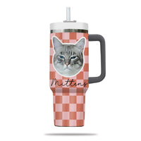 Thumbnail for Custom Pet Portrait Tumbler With Pet Name Photo, Custom Dog Tumbler Personalized Cat Tumbler 40oz With Handle, Custom Checkered Tumbler Puppy Gift Pet Travel Mug, Stainless Steel Tumbler, Insulated Tumbler 17