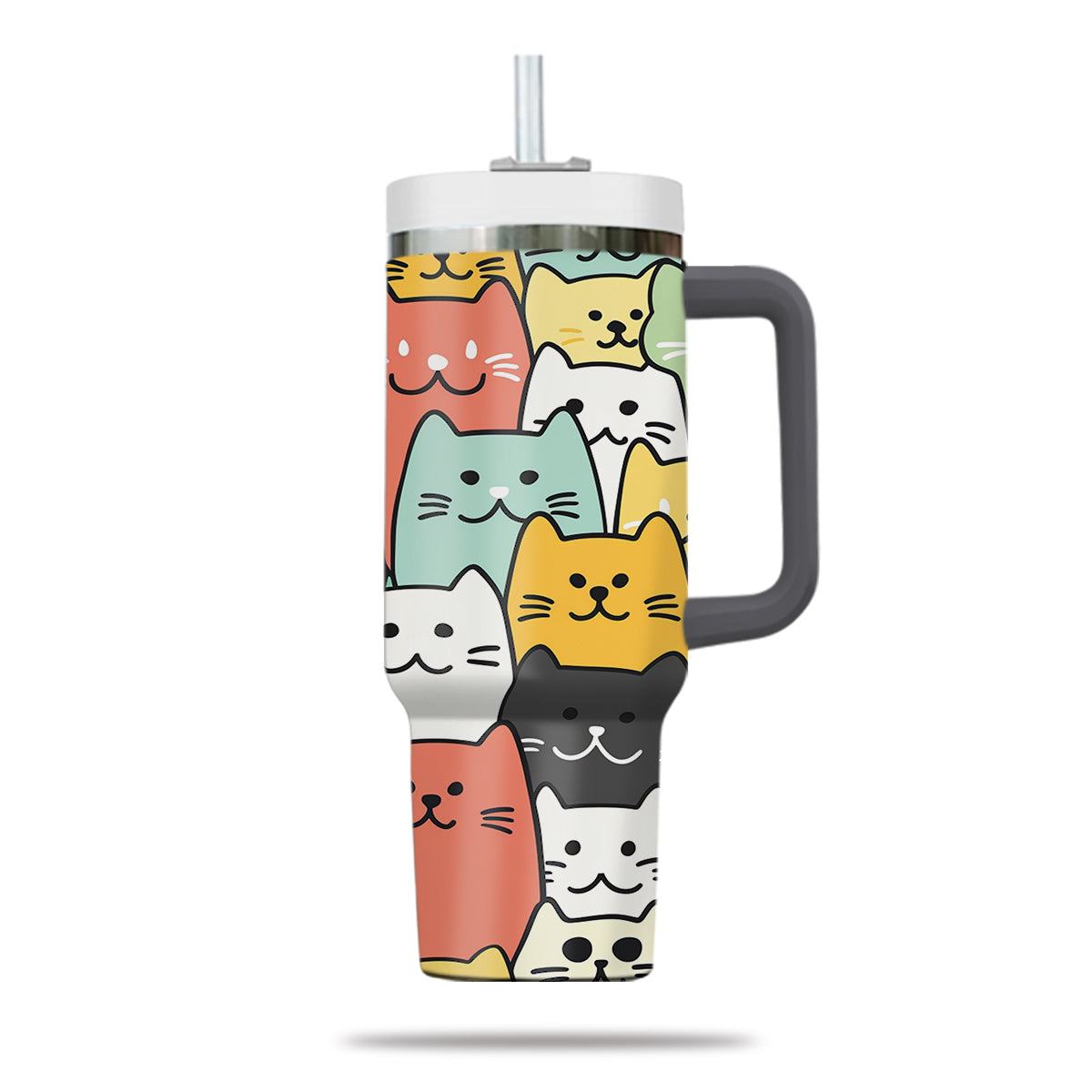 Cute Cat Tumbler 40oz With Handle, Cat Pattern 40oz Tumbler, Cat Lover Tumbler 40oz, Stainless Steel Tumbler, Insulated Tumbler 26