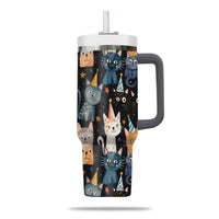 Thumbnail for Cute Cat Tumbler 40oz With Handle, Cat Pattern 40oz Tumbler, Cat Lover Tumbler 40oz, Stainless Steel Tumbler, Insulated Tumbler 14