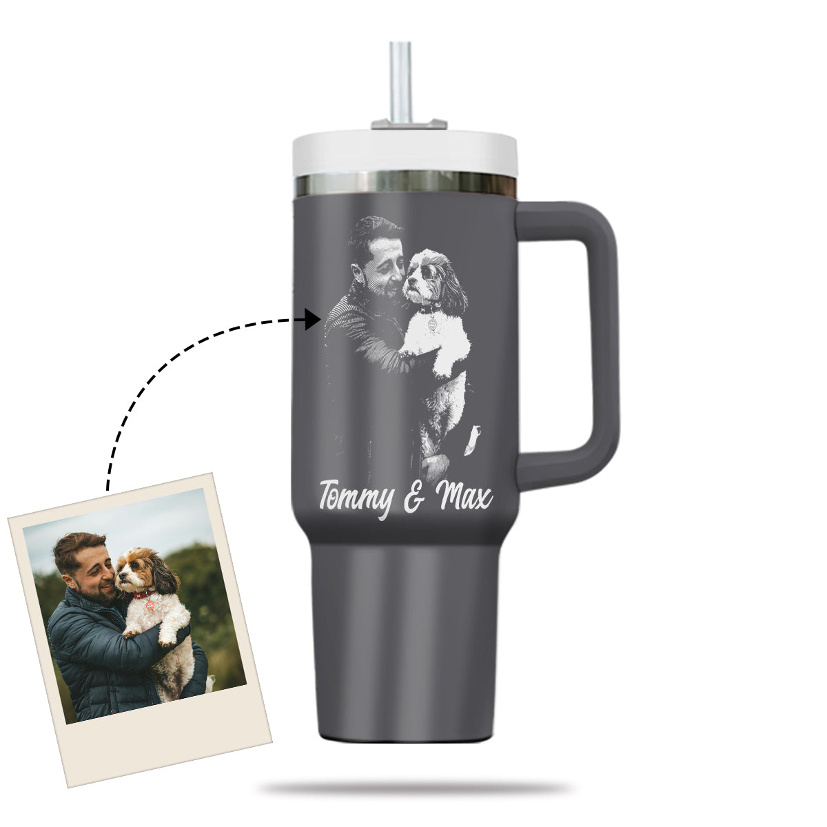 Custom Pet Photo Tumbler 40oz With Handle, Dog Photo Tumbler, Puppies Tumbler with Straw, Dog Lover Tumbler, Favorite Pet Tumbler, Stainless Steel Tumbler, Insulated Tumbler, Pet Photo Gift with Custom Pet Image 05