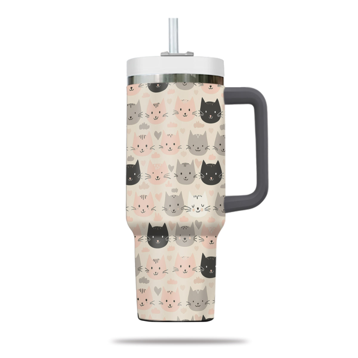 Cute Cat Tumbler 40oz With Handle, Cat Pattern 40oz Tumbler, Cat Lover Tumbler 40oz, Stainless Steel Tumbler, Insulated Tumbler 11