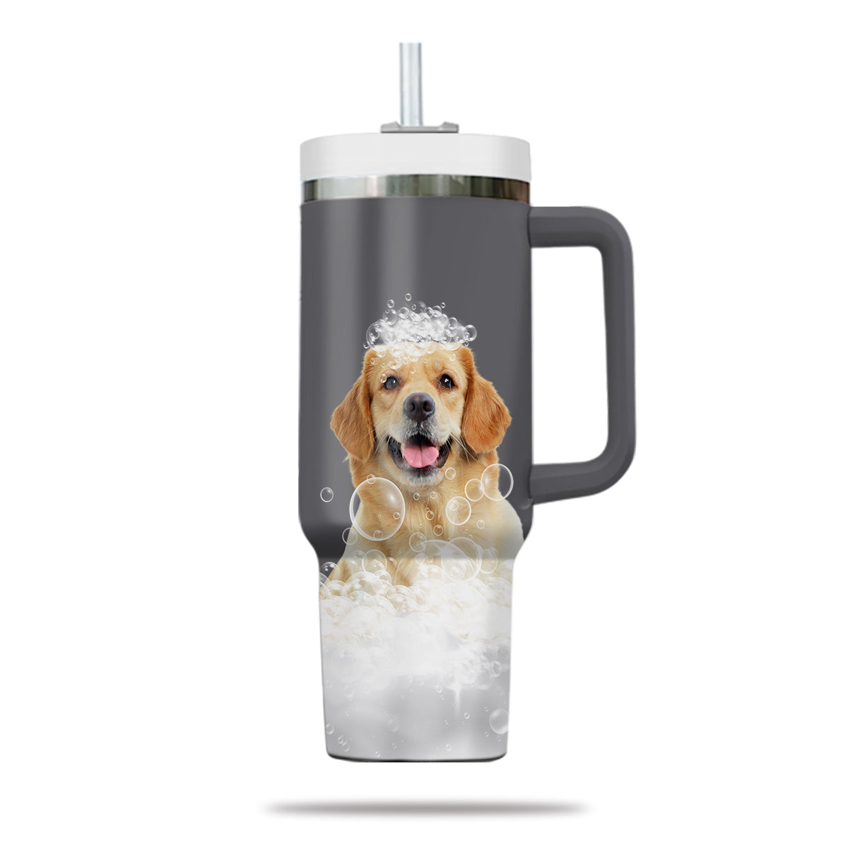 Custom Pet Portrait Photo Tumbler 40oz With Handle, Animal in Tub, Funny Bathroom Art, Dog In Bathtub Print, Puppies Tumbler with Straw, Dog Lover Tumbler, Stainless Steel Tumbler, Insulated Tumbler 19