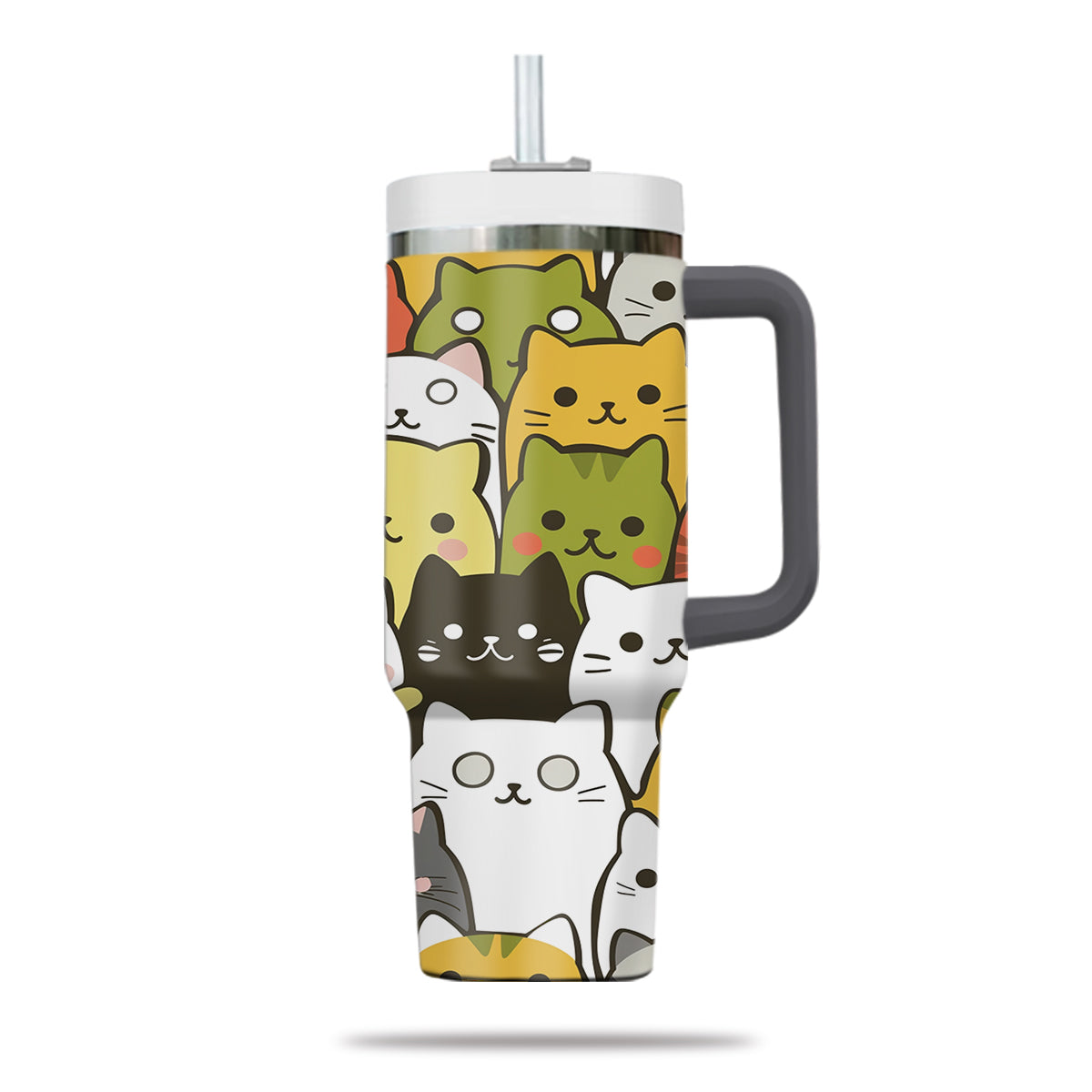 Cute Cat Tumbler 40oz With Handle, Cat Pattern 40oz Tumbler, Cat Lover Tumbler 40oz, Stainless Steel Tumbler, Insulated Tumbler 25