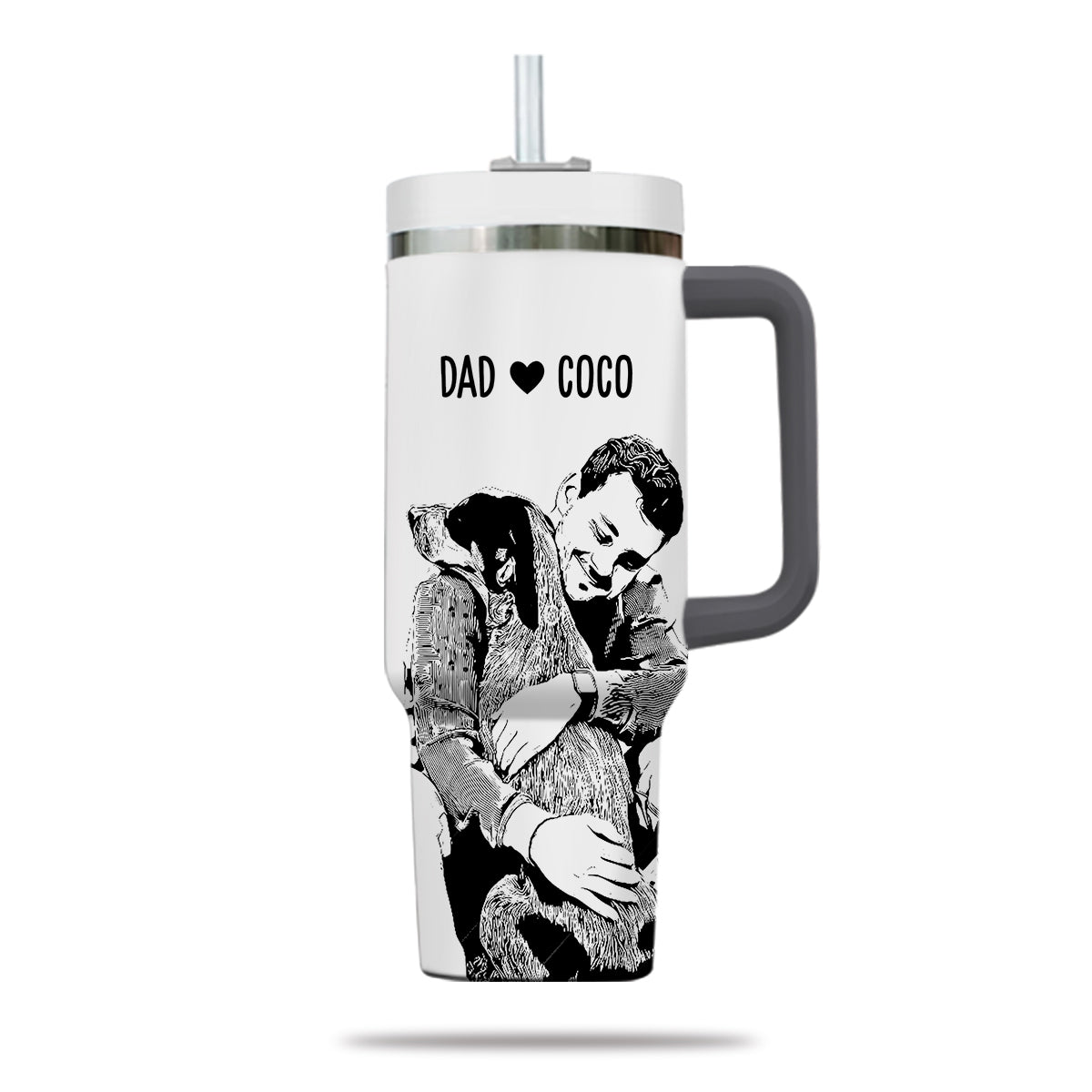 Custom Pet Photo Tumbler 40oz With Handle, Line Drawing Photo Tumbler, Pet and Owner Portrait, Puppies Tumbler with Straw, Dog Lover Tumbler, Stainless Steel Tumbler, Insulated Tumbler, Custom Pet Art, Pet Owner Gift 13