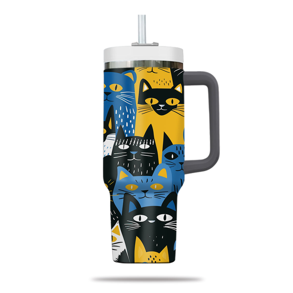 Cute Cat Tumbler 40oz With Handle, Cat Pattern 40oz Tumbler, Cat Lover Tumbler 40oz, Stainless Steel Tumbler, Insulated Tumbler 29