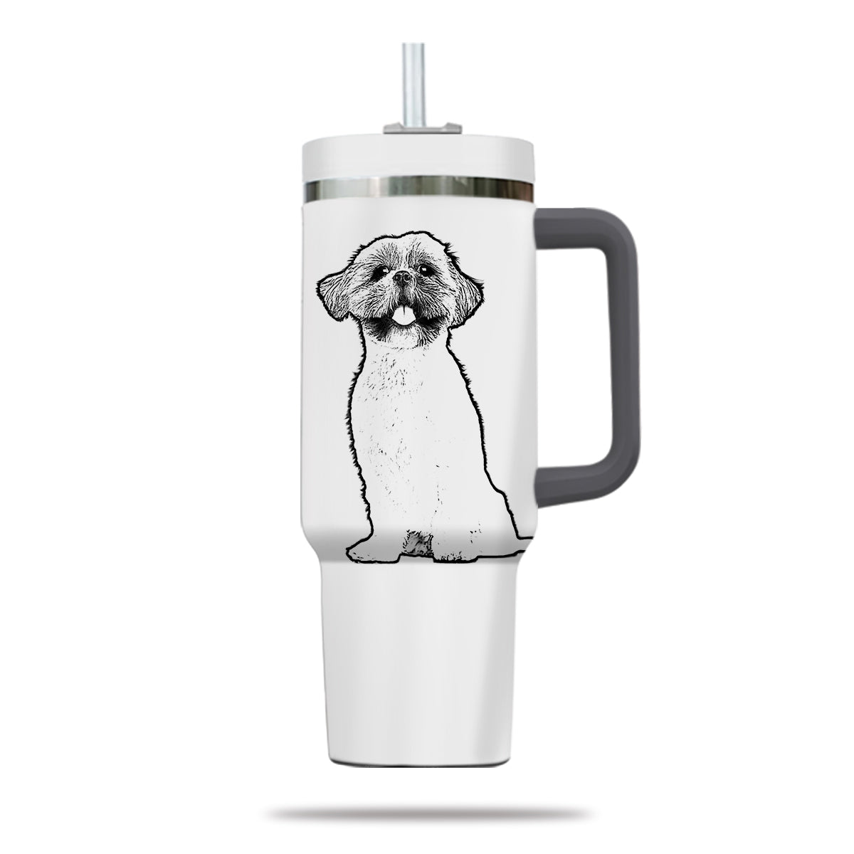 Custom Pet Photo Tumbler 40oz With Handle, Line Drawing Photo Tumbler, Line Art, Puppies Tumbler with Straw, Dog Lover Tumbler, Stainless Steel Tumbler, Insulated Tumbler, Pet Photo Gift with Custom Pet Image, Custom Pet Art, Pet Drawing 12